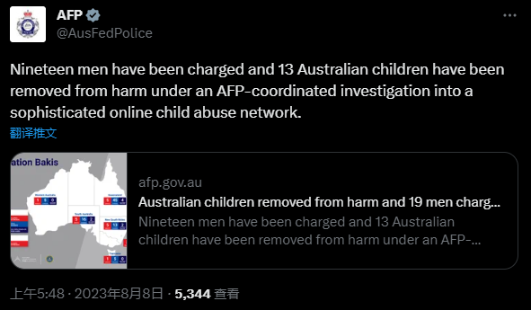 美澳警方毁一跨国恋童癖团伙：逮捕近100人 至少13名儿童获救