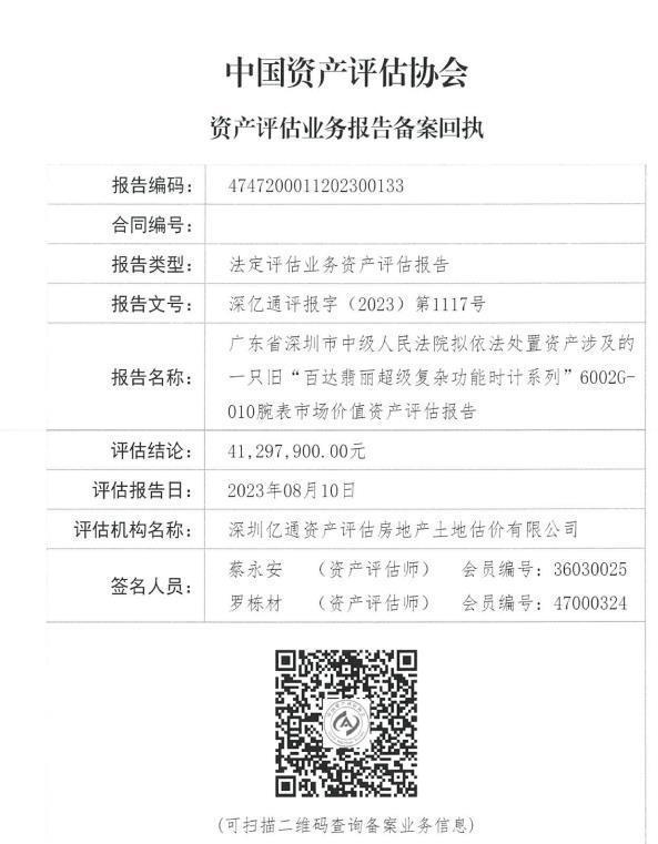 深圳法院挂拍两块顶级百达翡丽腕表 起拍价大幅下调