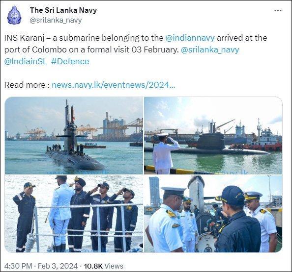 印度派一艘潜艇抵达斯里兰卡 印媒炒作“击败中国”