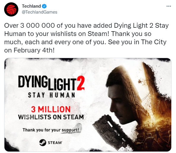 《消逝的光芒2》超300万名玩家将游戏加入愿望单