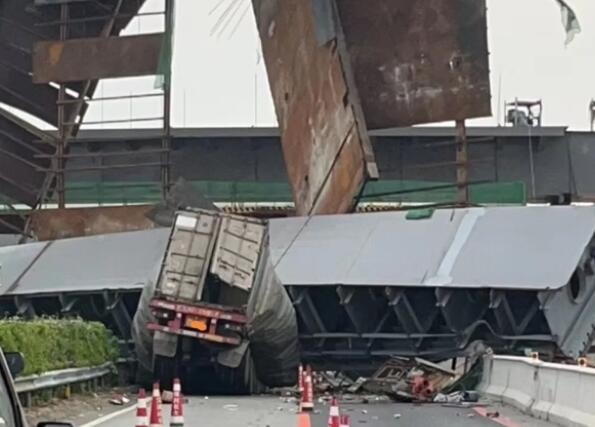 廣東一在建高架橋垮塌 貨車被砸中 司機無礙一名作業工人受傷
