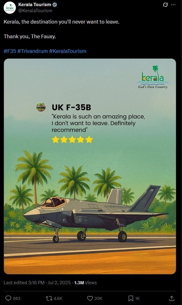 英F-35战机“趴窝”印度机场20天，印度人集体调侃：果然是英国的，来了就不肯走 流连忘返成梗图
