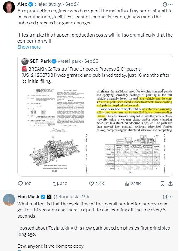 马斯克称特斯拉将5秒造一车