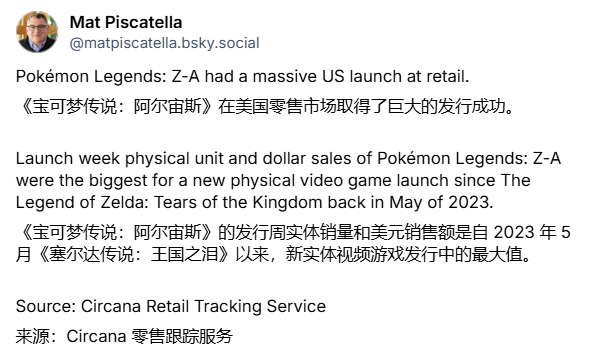 《王國之淚》後最強!《寶可夢傳說 Z-A》美國實體銷量創紀錄