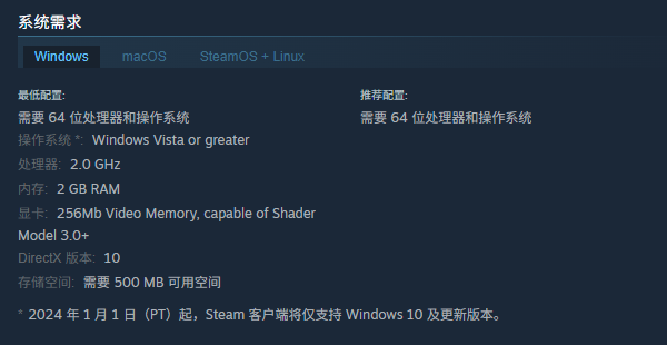 《Neverway》游戏配置要求介绍