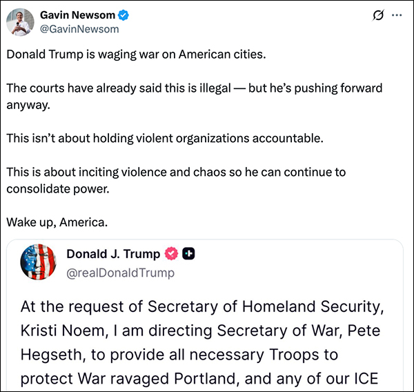 特朗普向波特兰市派遣军队，加州州长：他正对美国城市发动战争，醒醒吧，美国