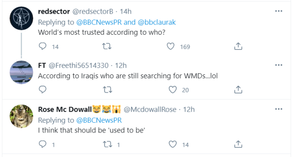 BBC的回应声明，发布后不久引起多国网民群嘲