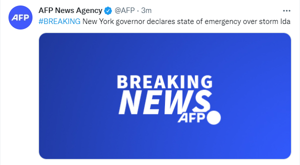 纽约州州长宣布因飓风“艾达”进入紧急状态