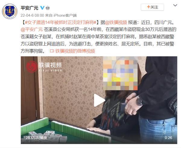 女子潜逃14年被抓时正淡定打麻将 曾在西藏盗窃30万元