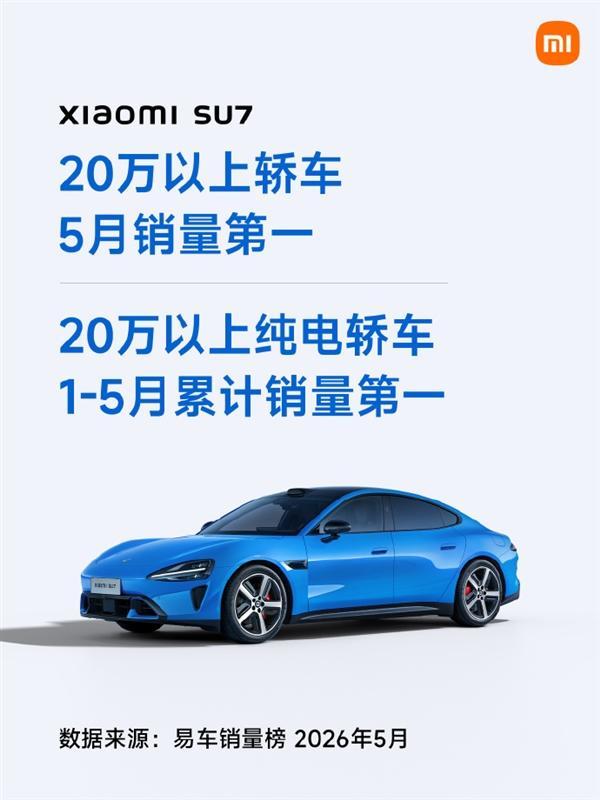 小米SU7夺20万以上轿车5月销冠