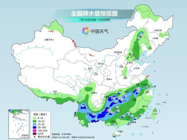 云贵到长江中下游有较强降雨