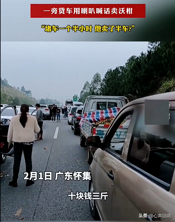 高速遇堵车 货车用喇叭喊卖沃柑 你觉得货车司机的做法可不可取呢?