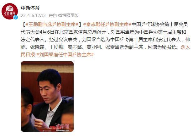 刘国梁连任中国乒协主席王励勤连任乒协副主席 对世界乒乓球运动的发展是好事！