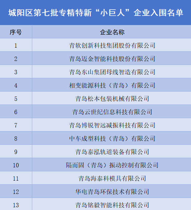 城阳新增13家“小巨人”领跑青岛，专精特新“排头兵”群像崛起