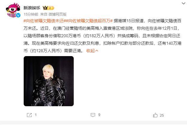 向佐被曝欠百万赌债未还 赌场追讨引发关注