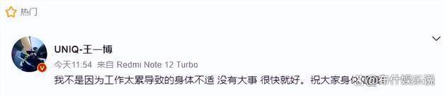 王一博发博回应身体健康状况与工作无关：没有大事，很快就好：没有大事，很快就好 