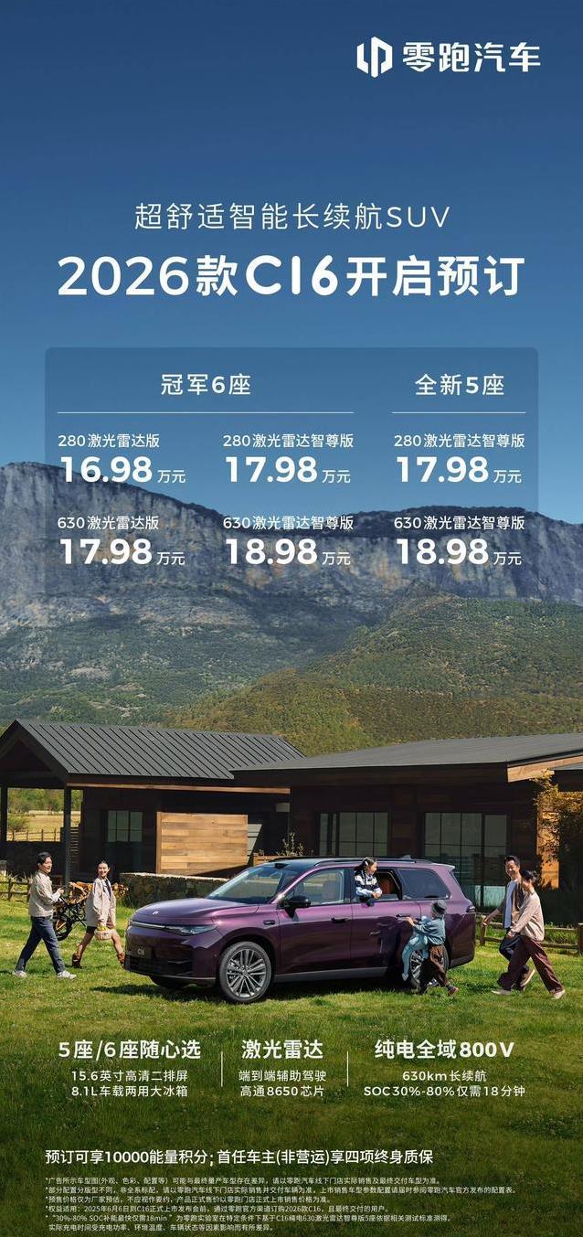 16.98万起配激光雷达，5座6座随便挑，零跑C16会火吗？