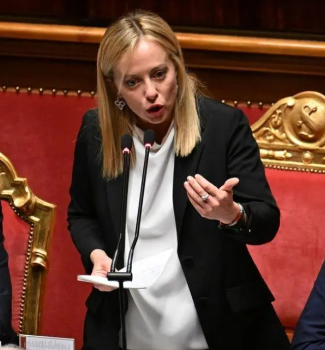 10月26日,意大利总理梅洛尼在位于罗马的参议院发表讲话.(新华社发)