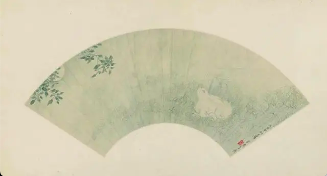 清 李世倬 桂花月兔图扇页 纸本淡设色 167×49.4厘米 故宫博物院