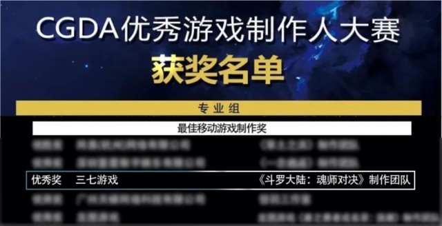 三七互娱《斗罗大陆：魂师对决》团队获CGDA最佳移动游戏制作奖