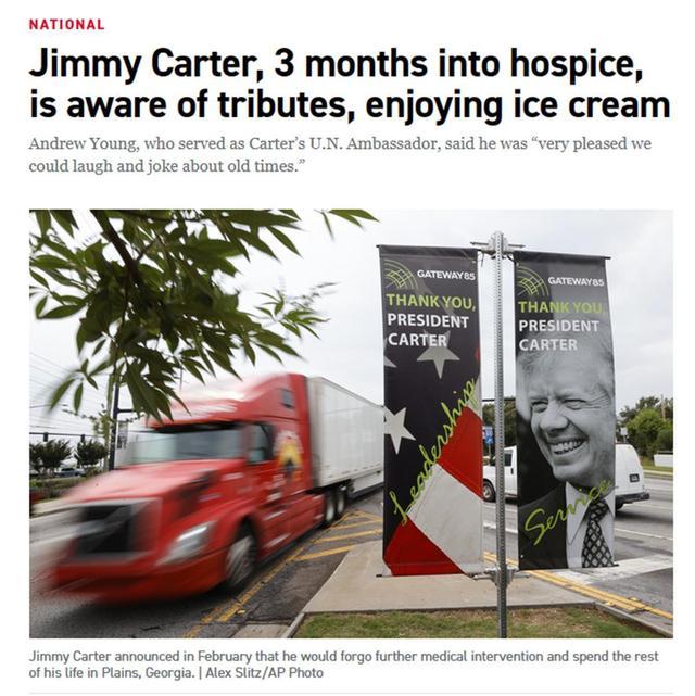 美国最长寿总统卡特近况 精神状态良好，平时还喜欢吃花生口味的冰淇淋