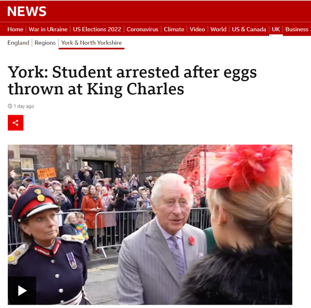 男子袭击英国国王被禁止带蛋出门，除非证明是在买蛋返回住所的路上