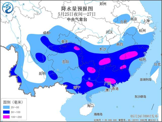 25日夜间至27日江南华南等地将有强降雨，降雨系统移速快