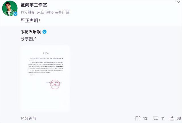 戴向宇发无犯罪记录证明 力证清白破除谣言