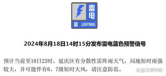 北京今天傍晚到前半夜、明天午后到夜间有雷雨 多区发布雷电蓝色预警