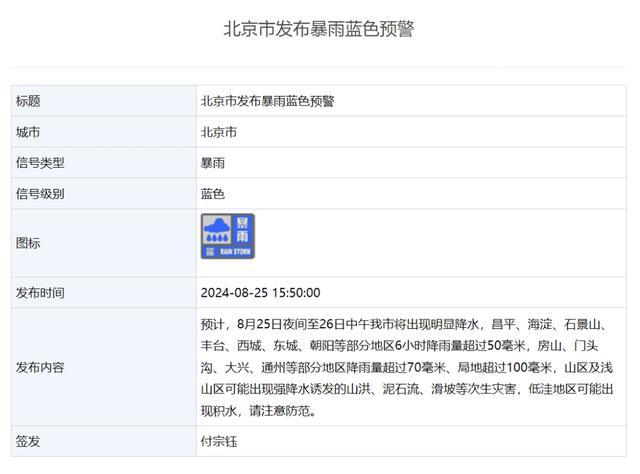 北京发布暴雨预警！预计降雨时段