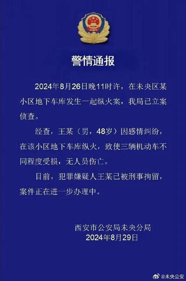 官方回应男子纵火致小区多车被烧