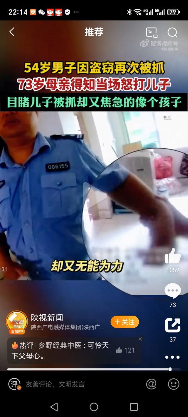 73岁母亲现场怒打54岁惯犯儿子 恨铁不成钢之痛