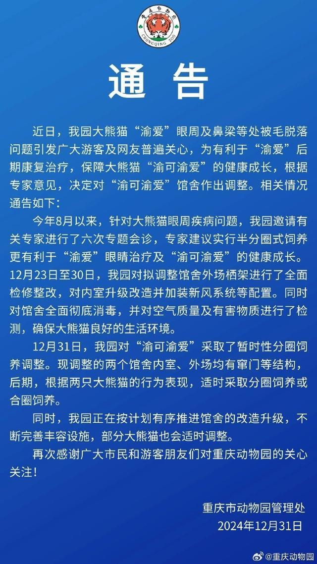 重庆动物园分圈饲养渝可渝爱