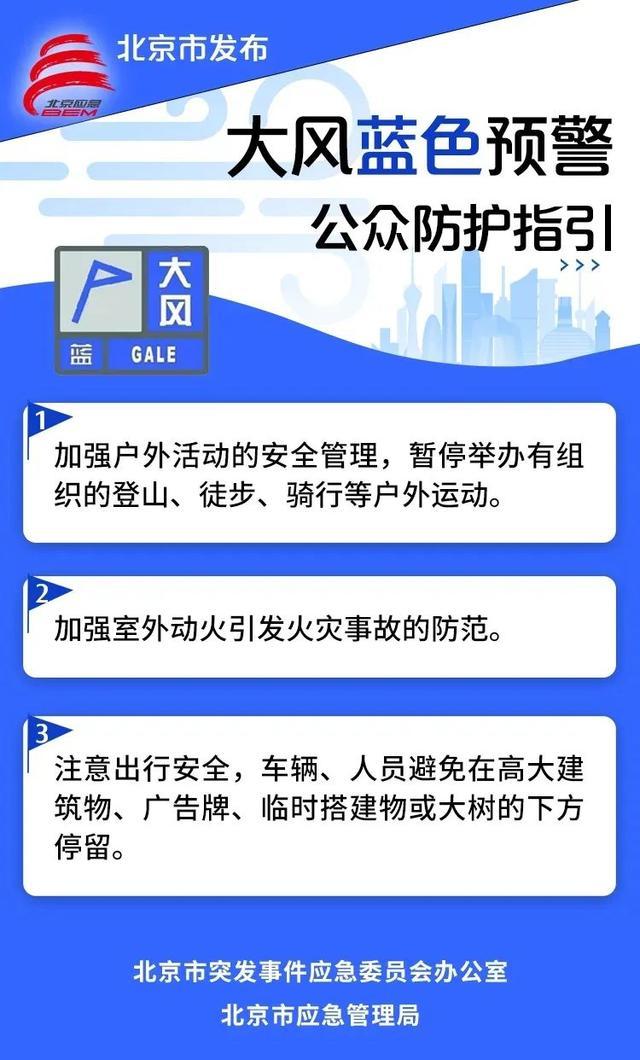 北京发布大风蓝色预警，公众防护指引请收好