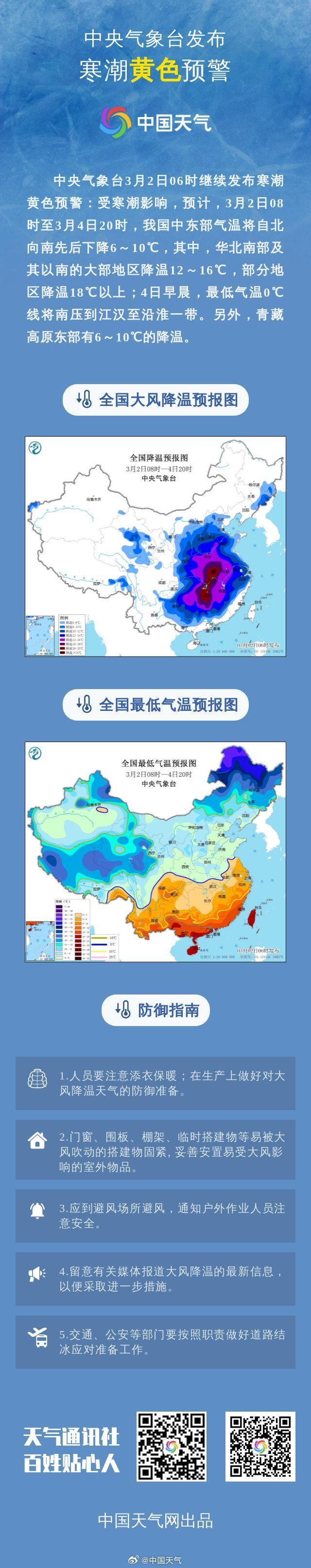 多個黃色預(yù)警來了：寒潮,、暴雪、大霧 多地氣溫驟降需防范