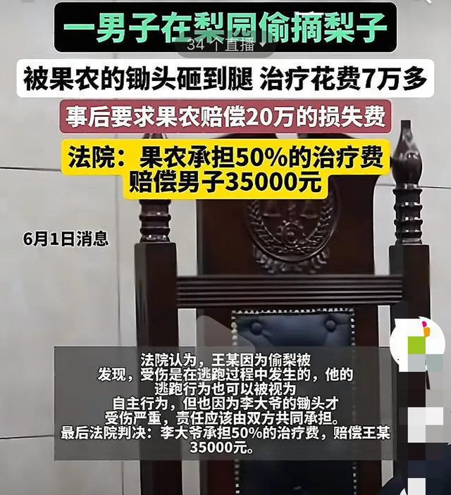 男子偷梨被果農(nóng)砸到腿 果農(nóng)擔(dān)責(zé)一半 偷竊反索賠引爭(zhēng)議