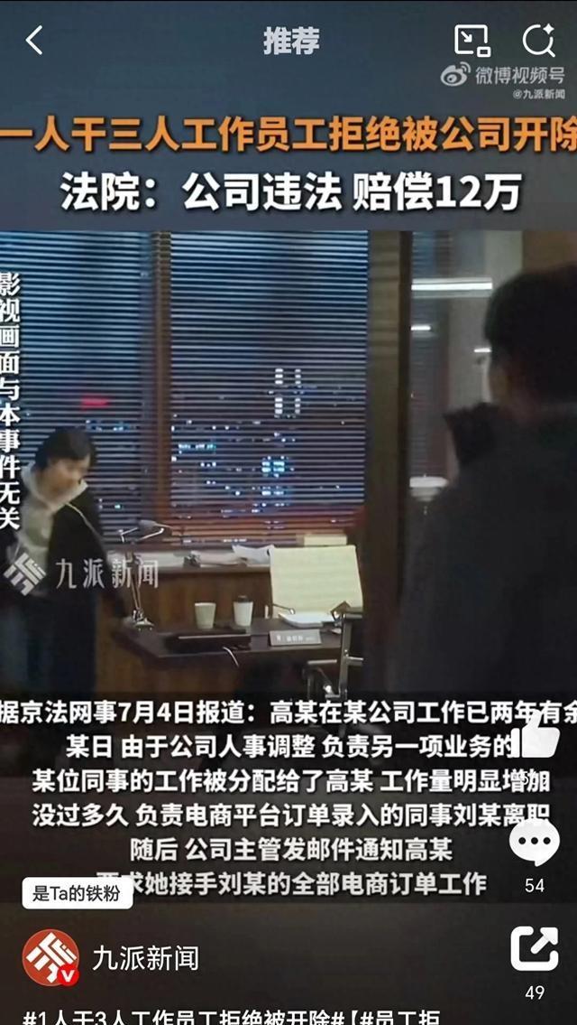 女子拒絕1人干3人的活被辭 法院判了
