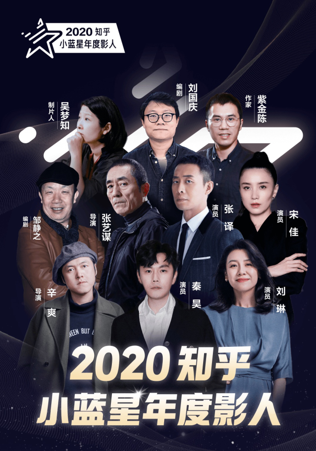 知乎发布2020小蓝星年度影视综、年度影人榜 华语影视影人崛起