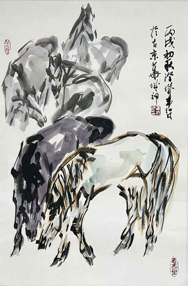《五骏图》69x45cm 韦江凡