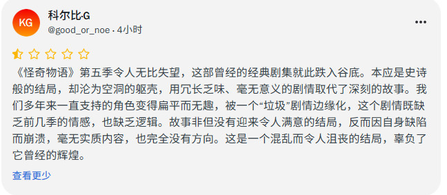 《怪奇物语》第五季烂番茄观众评分翻车 好评只有57%