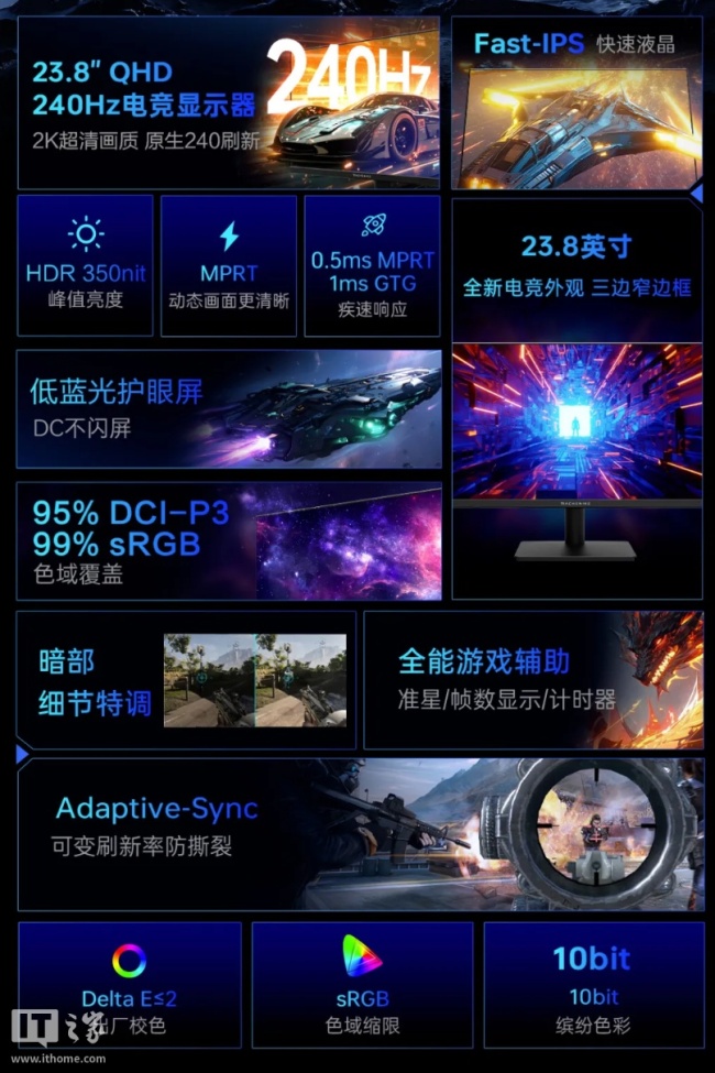 849 元，机械师星辰 23.8 英寸 2K 240Hz Fast IPS 显示器 MJQ24F240 发布