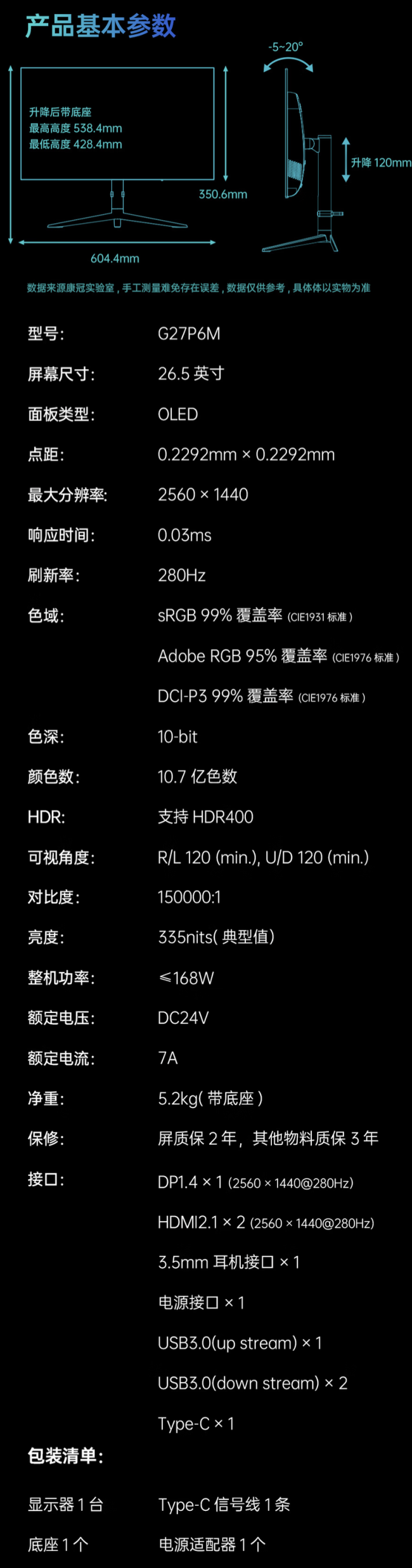 KTC 推出“G27P6M”26.5 英寸显示器：2K 280Hz OLED + 双扬，2999 元