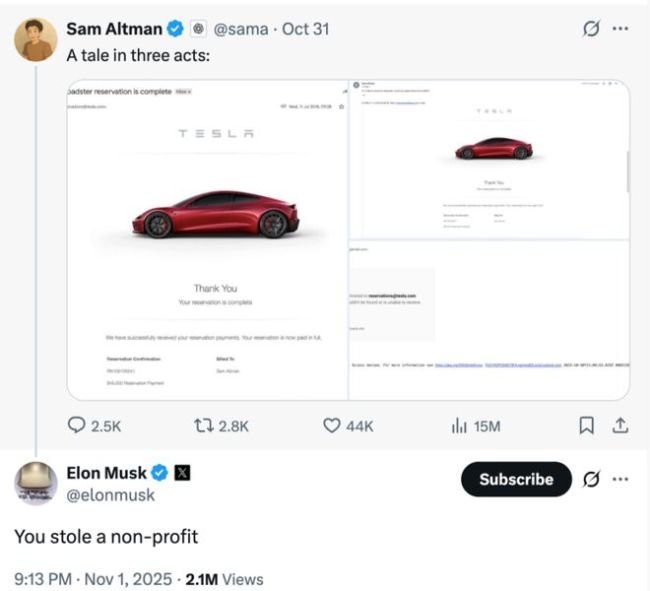 “硅谷甄嬛传”狗血续集：奥特曼优雅挑衅 马斯克狠狠回击