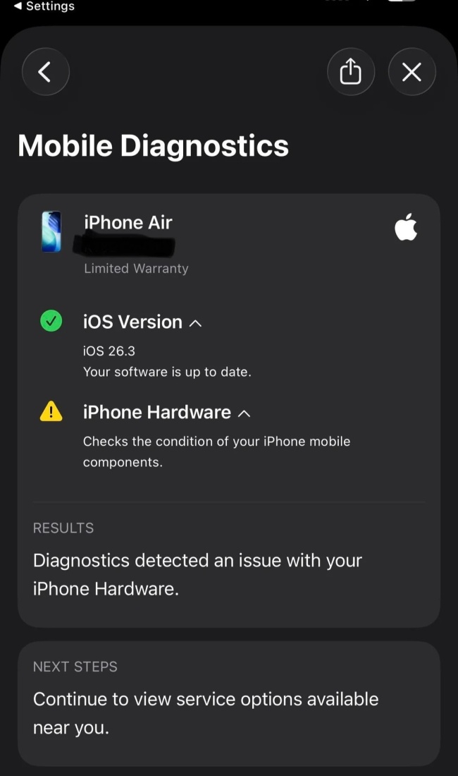 全网首例：用户反馈其 iPhone Air 的苹果自研 5G 基带硬件故障