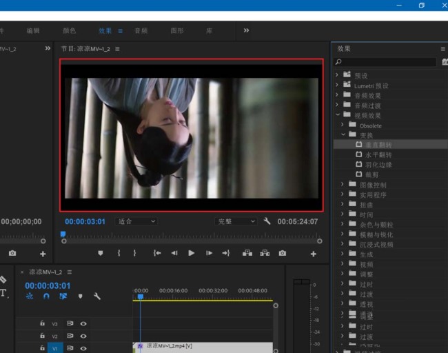 Premiere2018怎么上垂直翻转视频画面