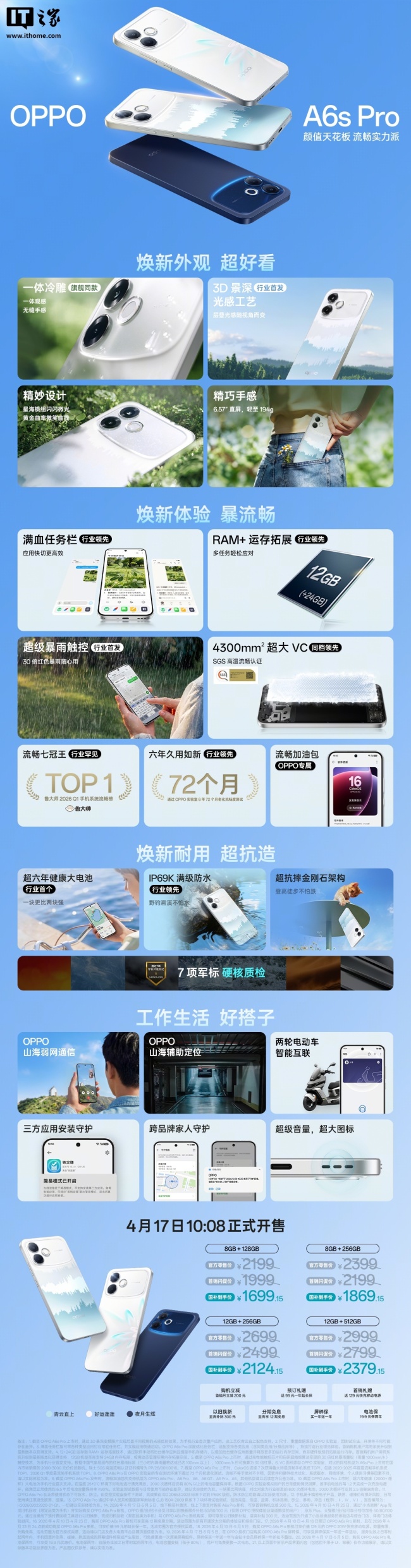 OPPO A6s Pro 手机开售:天玑 6360 MAX、7000 mAh 电池,国补价 1699.15 元起