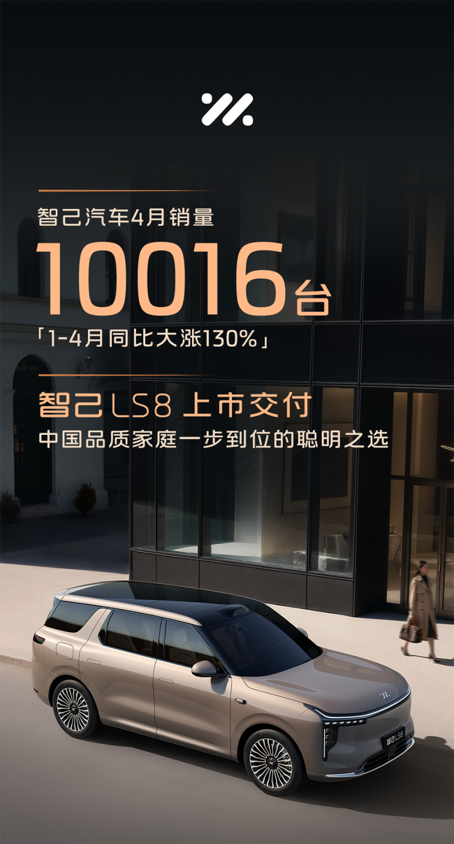 智己汽车 4 月销量 10016 辆,1-4 月同比大涨 130%