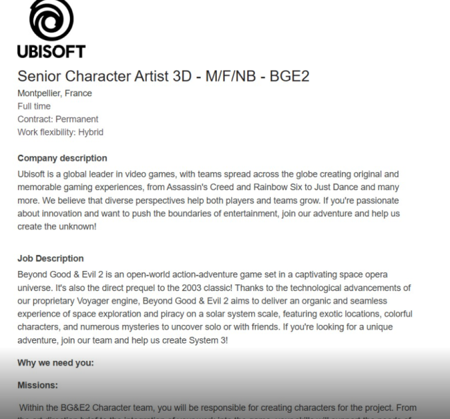 曝《超越善恶2》仍处于开发中期阶段 角色都没设计好？