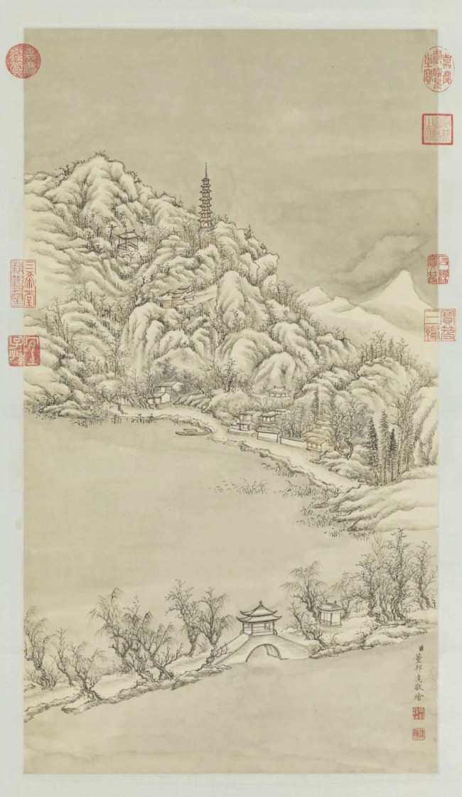 董邦达《断桥残雪》，台北故宫博物院藏。