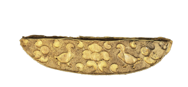 金花梳外壳，唐，长6.8厘米，宽1.7厘米，1965 年西安市长安区三兆村出土，西安博物院藏